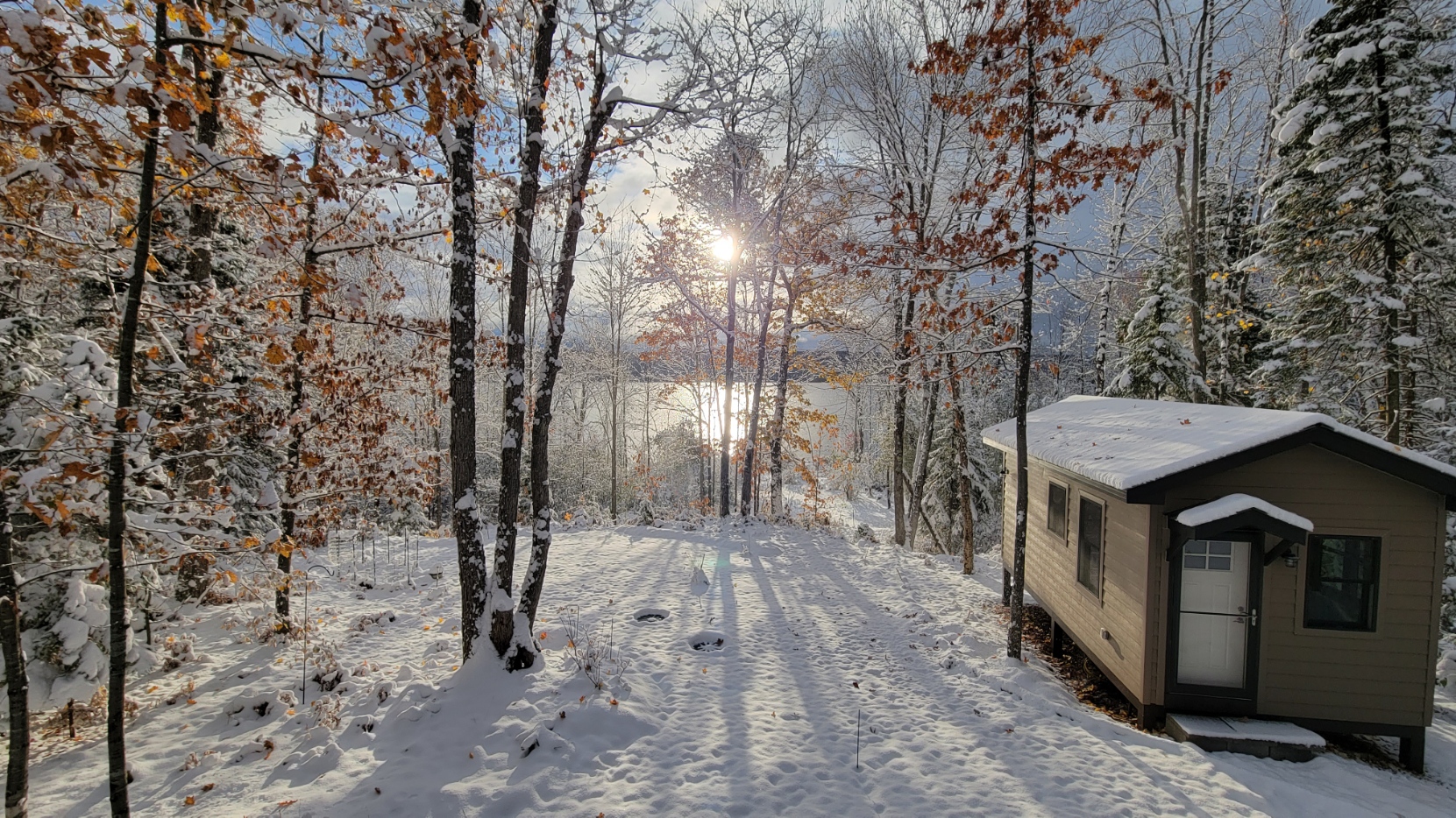 First snow at Otter Lake, Halloween Eve 2023